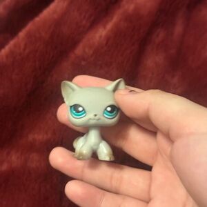 Gray Cat Figurine with Blue Eyes